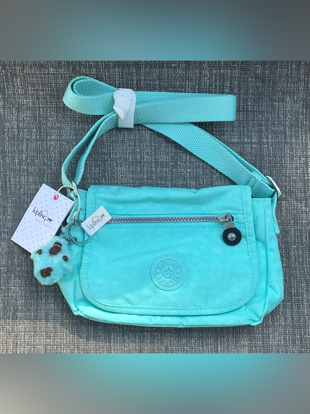 Kipling Teal Crossbody Bag with Monkey Charm NWT